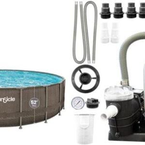 Funsicle 22ft x 52in Round Oasis Designer Above Ground Pool with Dark Double Rattan Finish, SkimmerPlus Filter Pump, Ladder & Full Accessory Set