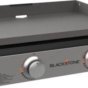 Blackstone 22″ Portable Tabletop Griddle – Dual Burner Flat Top Grill, 24,000 BTU Propane with Stainless Steel Faceplate & Rear Grease System
