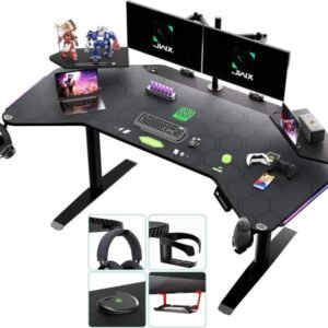 JWX 72″ Dual Motor Electric Standing Gaming Desk – RGB LED, Wing-Shaped Workstation with Cable Management, Memory Settings & Accessories for Streamers & Creators