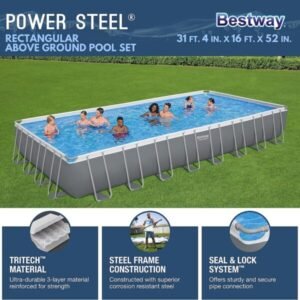 Mowterra 31ft x 16ft x 52in Power Steel Rectangular Above Ground Pool Set