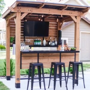 Durable Outdoor Bar – Weather-Resistant Steel Countertop with Storage Shelves & Sturdy Metal Frame