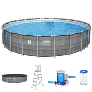 Coleman Power Steel 22ft x 52in Round Above-Ground Pool Set – Includes Filter Pump, Ladder & Cover
