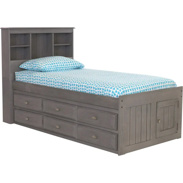 Mowterra Twin Size Bed Frame with Headboard Bookcase & 6 Drawers