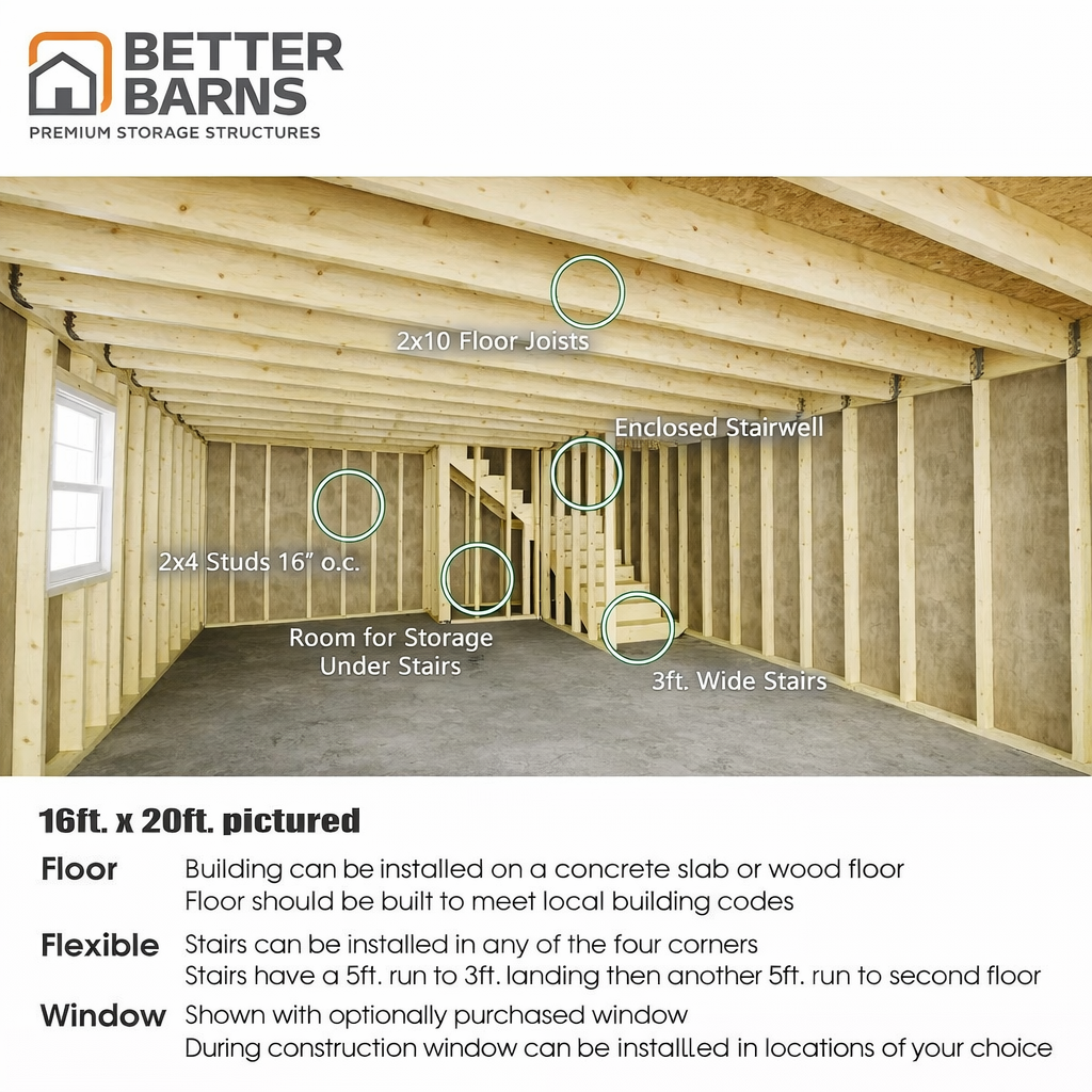 Best Barns Homestead XL 16' x 24' Two-Story Handcrafted Wood Barn – Premium TimberPrestige™ Eurowood Construction with Full Second-Floor Loft and Integrated Staircase - Image 4