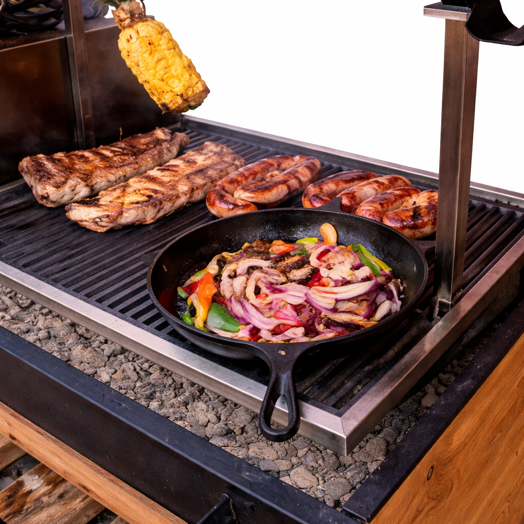 Argentine Santa Maria XL Dual-Zone Live Fire Grill – Heavy-Duty Adjustable Height Grates with Integrated Brasa Brasero and V-Channel Grease Management - Image 3