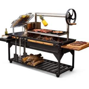 Argentine Santa Maria XL Dual-Zone Live Fire Grill – Heavy-Duty Adjustable Height Grates with Integrated Brasa Brasero and V-Channel Grease Management
